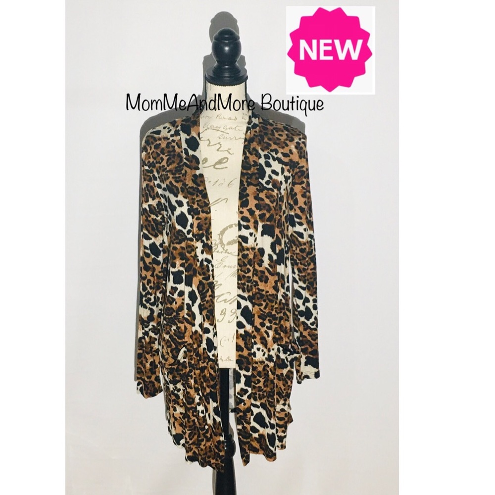 Small NEW Womens Cheetah Cardigan Leopard Duster Sweater Animal Print Jacket - Picture 4 of 5